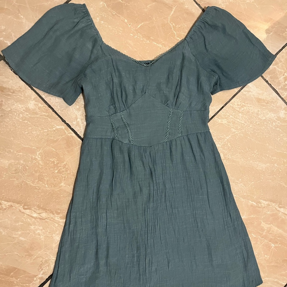As U Wish Green Pleated Sundress with Flutter Sleeves